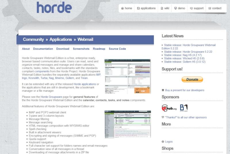 The Horde Webmail landing page.