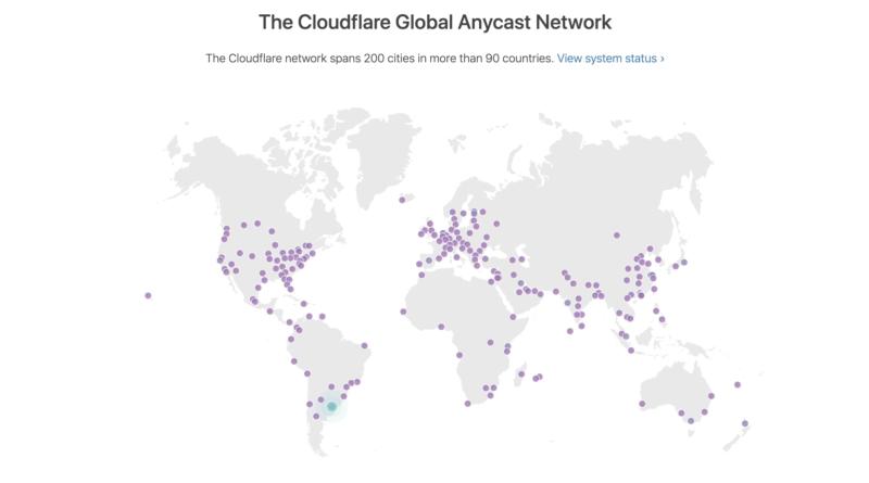 A map of Cloudflare's server locations.