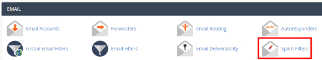 Click on Spam Filters in the cPanel homepage Email section.