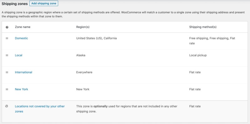 WooCommerce's shipping zones.