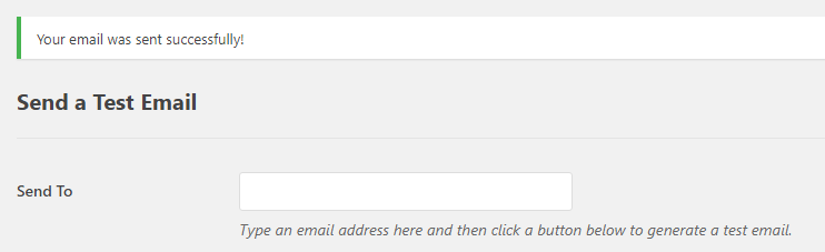 A success message for your test email.