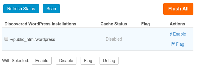 LiteSpeed Web Cache Manager - Application list