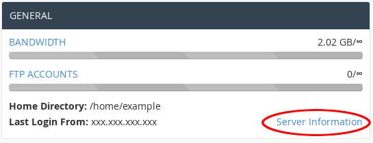 cPanel - Paper Lantern - Server Information link