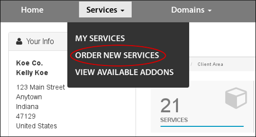 Customer Portal - Services - Order new services