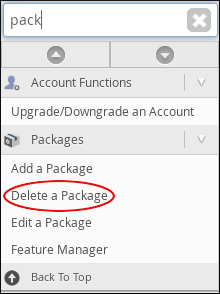 WebHost Manager - Delete a Package