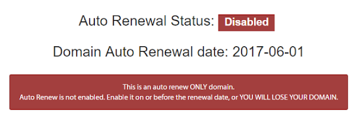 Auto Renewal Status set to disabled